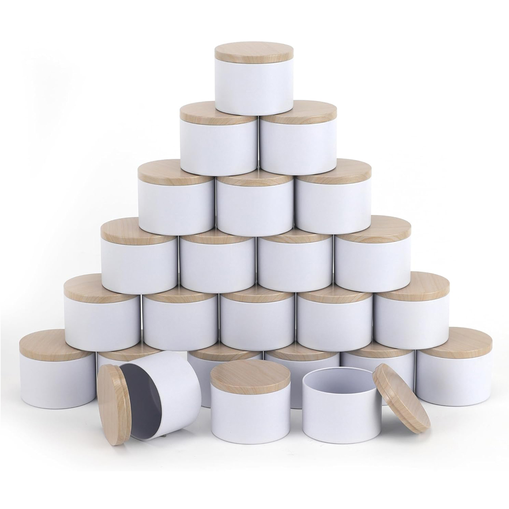 Candle Making Homewood - Metal Ahşap Desenli Kapaklı Beyaz Mum