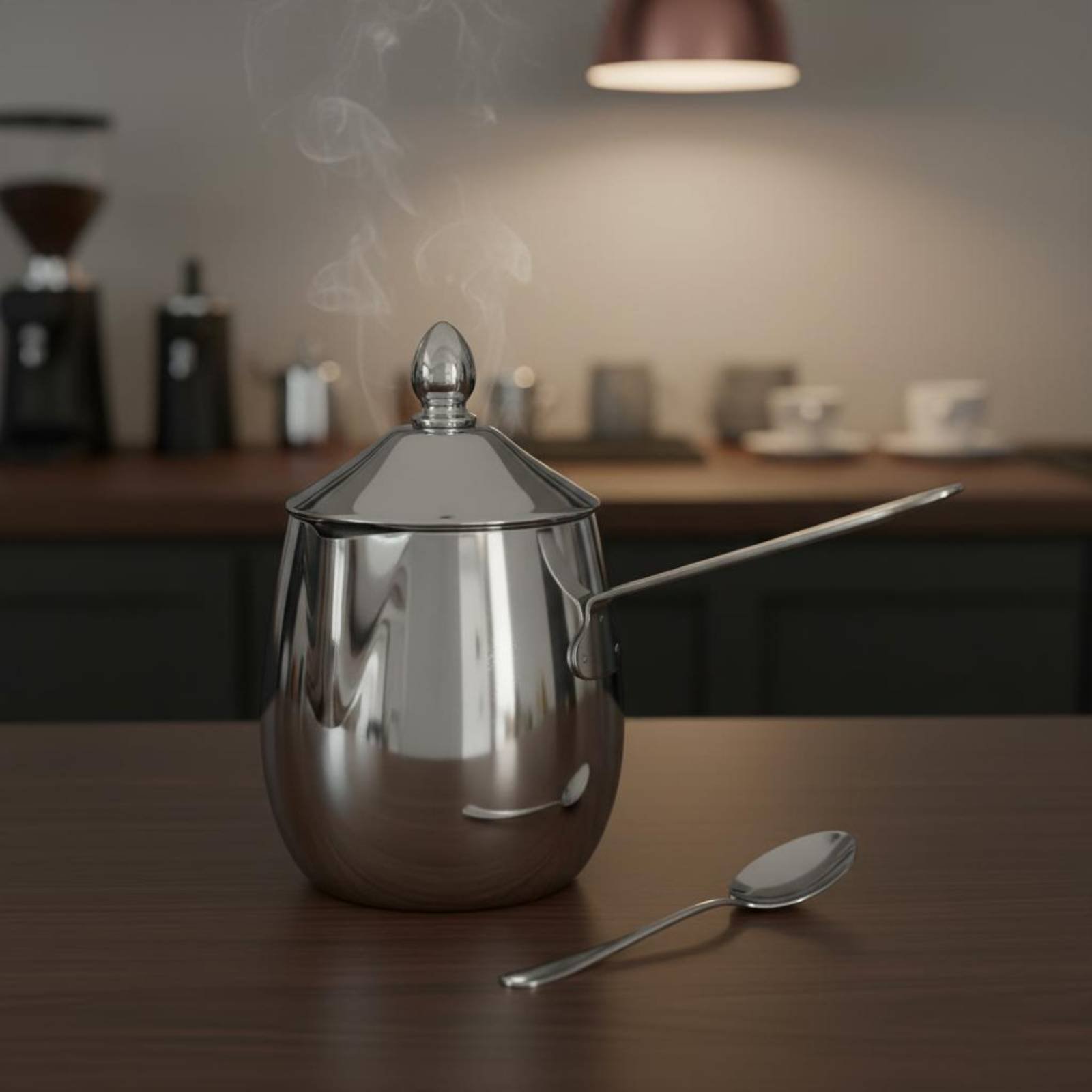 Pour Pot Aluminum - Oval Şekilli Kapaklı Kahve Demliği Paslanmaz